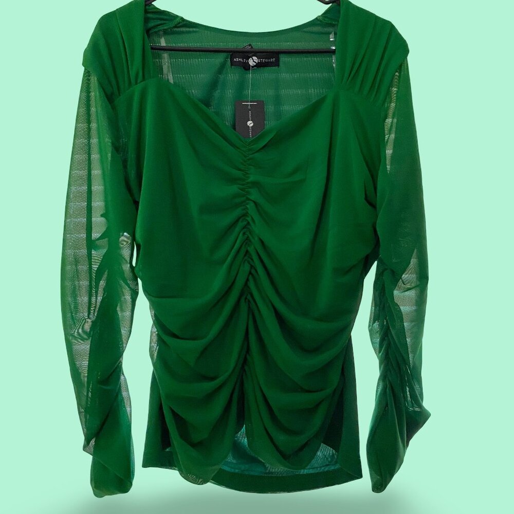 Ashley Stewart Ruche Sweetheart Mesh Top